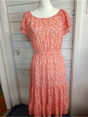 J. Crew Factory Midi Dress Coral Size 6 Cap Sleeve Summer Vacation Party